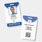 Badge Code QR photo bleu de carte d'identité employé (Avant & arrière)