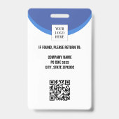 Badge Code QR photo bleu de carte d'identité employé (Arrière)