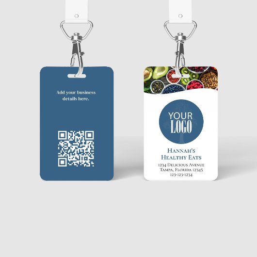 Badge Code QR Photo de Logo d'Entreprise Simple Bleu