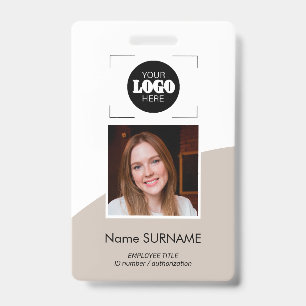 Badge Code QR photo de logo personnalisé ID beige blanc