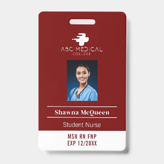 Badge Code QR photo infirmière étudiante MSNRN FNP rouge (Avant)