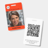 Badge Code QR photo rouge et nom de l'employé Logo (Avant & arrière)