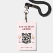Badge Code QR pour Acheter un Verre à la Mariée (Avant avec lanière)