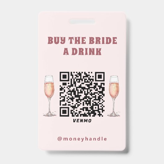 Badge Code QR pour Acheter un Verre à la Mariée (Avant)