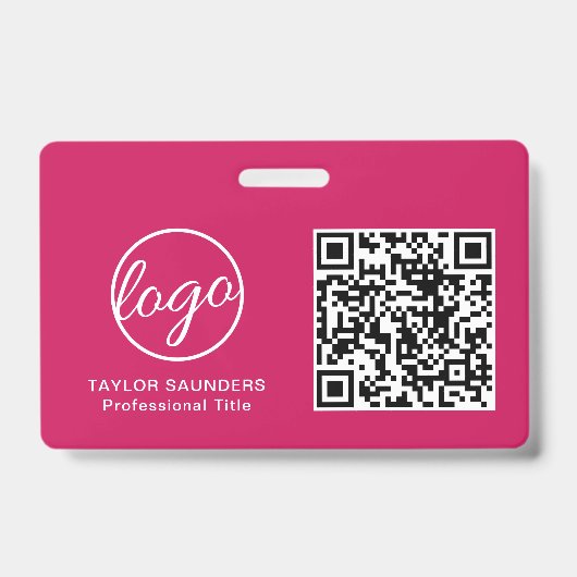 Badge Code QR rose simple - ID employé (Avant)