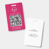 Badge Code QR rose simple - ID employé (Avant & arrière)