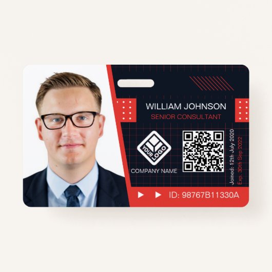 Badge Code QR rouge - Insigne d'identification photo | E (Devant)