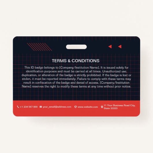 Badge Code QR rouge - Insigne d'identification photo | E (Dos)