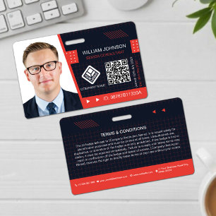 Badge Code QR rouge - Insigne d'identification photo E