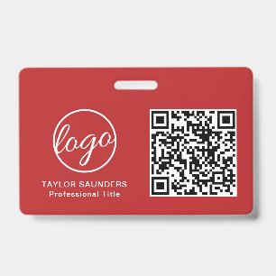 Badge Code QR rouge simple ID employé