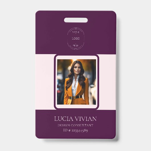 Badge Code QR Royal Crimson Photo Nom de l'employé (Avant)