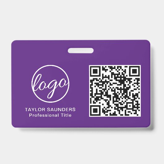 Badge Code QR simple et violet ID employé (Avant)