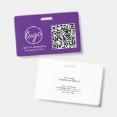 Badge Code QR simple et violet ID employé (Avant & arrière)