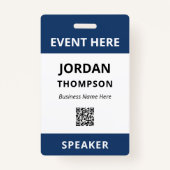 Badge Code QR simple pratique bleu foncé ID d'événement (Devant)