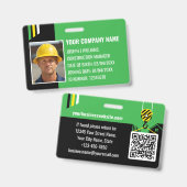 Badge Code QR Travail ID Construction Personnalisée Vert (Avant & arrière)