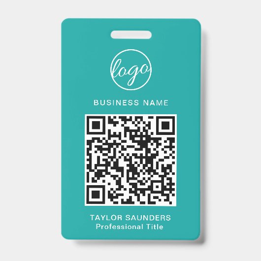 Badge Code QR Turquoise simple ID employé (Avant)