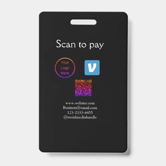 Badge Code QR venmo scan pour payer ajouter logo médias (Avant)