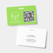 Badge Code QR vert citron simple d'identification des em (Avant & arrière)