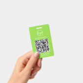 Badge Code QR vert citron simple d'identité d'employé (Manuel / portable)