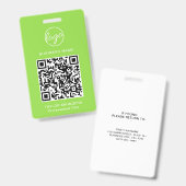 Badge Code QR vert citron simple d'identité d'employé (Avant & arrière)