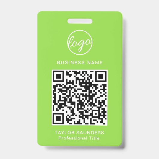 Badge Code QR vert citron simple d'identité d'employé (Avant)