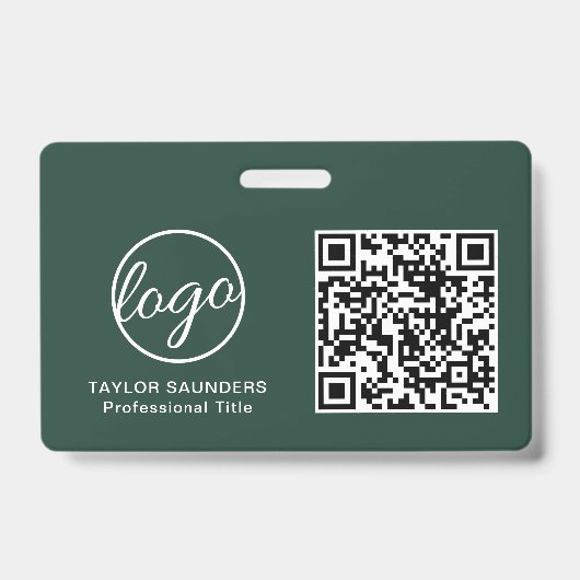Badge Code QR vert de forêt simple ID employé (Avant)
