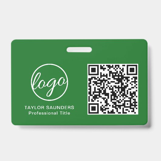 Badge Code QR vert simple ID employé (Avant)