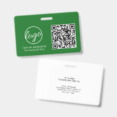 Badge Code QR vert simple ID employé (Avant & arrière)