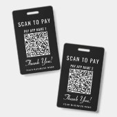 Badge Codes QR de paiement noir Scan to Pay 2 (Avant & arrière)