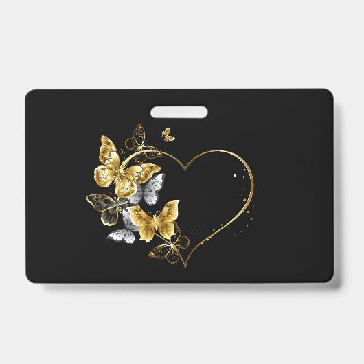 Badge Cœur avec papillons dorés (Avant)