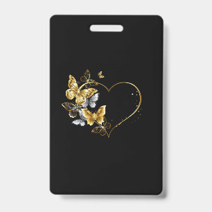 Badge Cœur avec papillons dorés