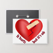 Badge Coeur brisé guéri avec patch et citation de vie (Recto/Verso)