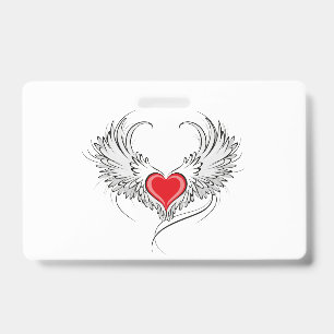 Badge Cœur d'ange rouge avec des ailes