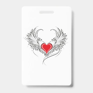 Badge Cœur d'ange rouge avec des ailes