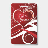 Badge Cœur Rouge Blanc Et Volutes (Arrière)
