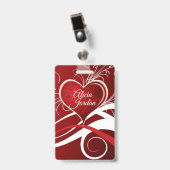 Badge Cœur Rouge Blanc Et Volutes (Avant avec clip)