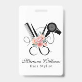 Badge coiffeur barbier floral Ciseaux étiquette de nom (Arrière)