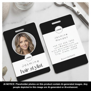 Badge Coiffeur Photo Élégant Noir Et Blanc ID