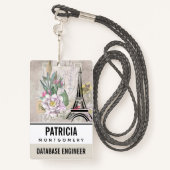 Badge Collage vintage et tour Eiffel (Derrière avec lanière)