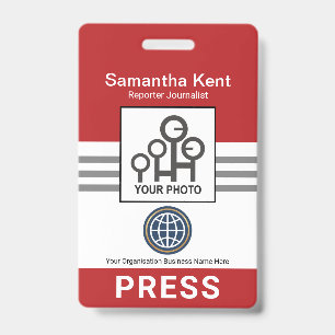 Badge Colonne Presse Rayures Grises Rouges