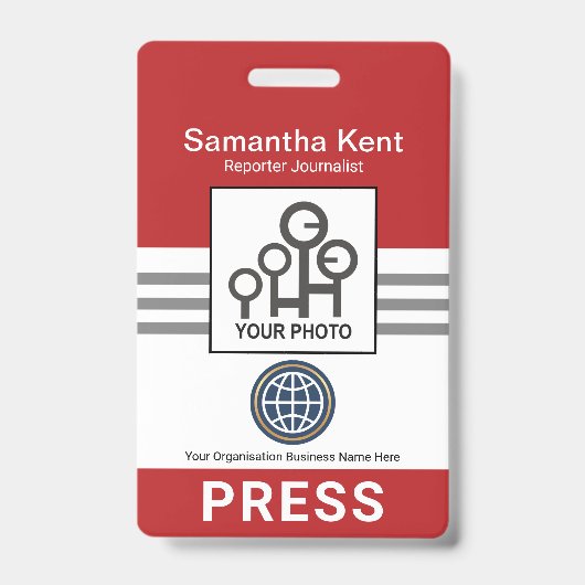 Badge Colonne Presse Rayures Grises Rouges (Avant)