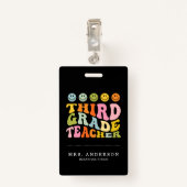 Badge Coloré amusant Enseignant de troisième année Nom p (Dos avec clip)