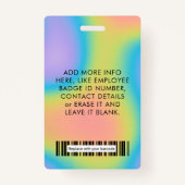 Badge Coloré Holographique Employé Photo Logo Code barre (Dos)