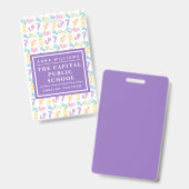 Badge Coloré Nombre Élémentaire Enseignant en mathématiq (Avant & arrière)