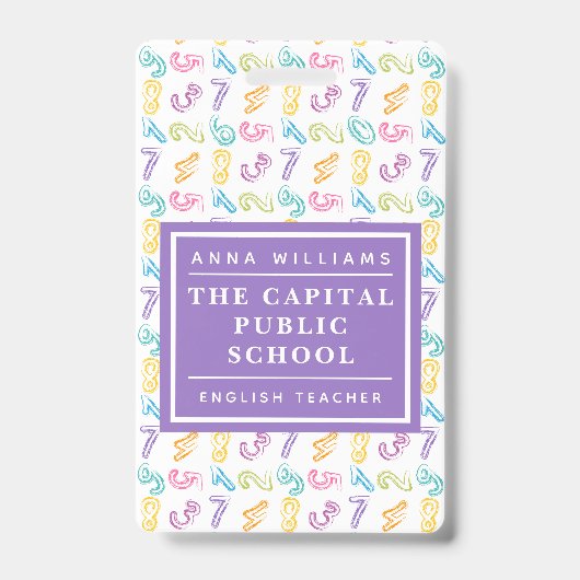 Badge Coloré Nombre Élémentaire Enseignant en mathématiq (Avant)