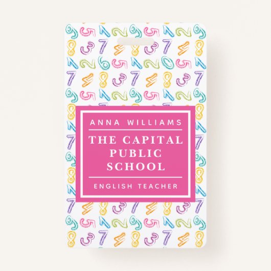 Badge Coloré Nombre Élémentaire Enseignant en mathématiq (Devant)