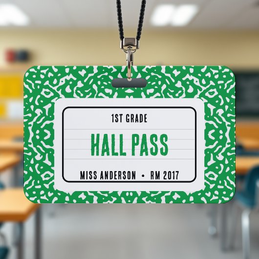 Badge Composition Carnet Salle de classe Pass Vert