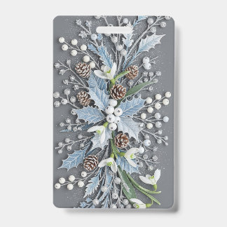 Badge Composition Florale de perce-neige hivernale givré