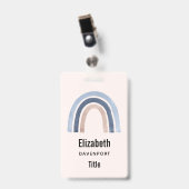 Badge Conception bohème arc-en-ciel bleu et pêche (Avant avec clip)