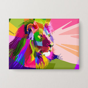 Badge Conception d'art pop prismatique coloré de lion